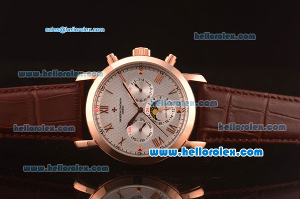 Vacheron Constantin Automatic Rose Gold Case with Silver Dial and Brown Leather Strap - Click Image to Close